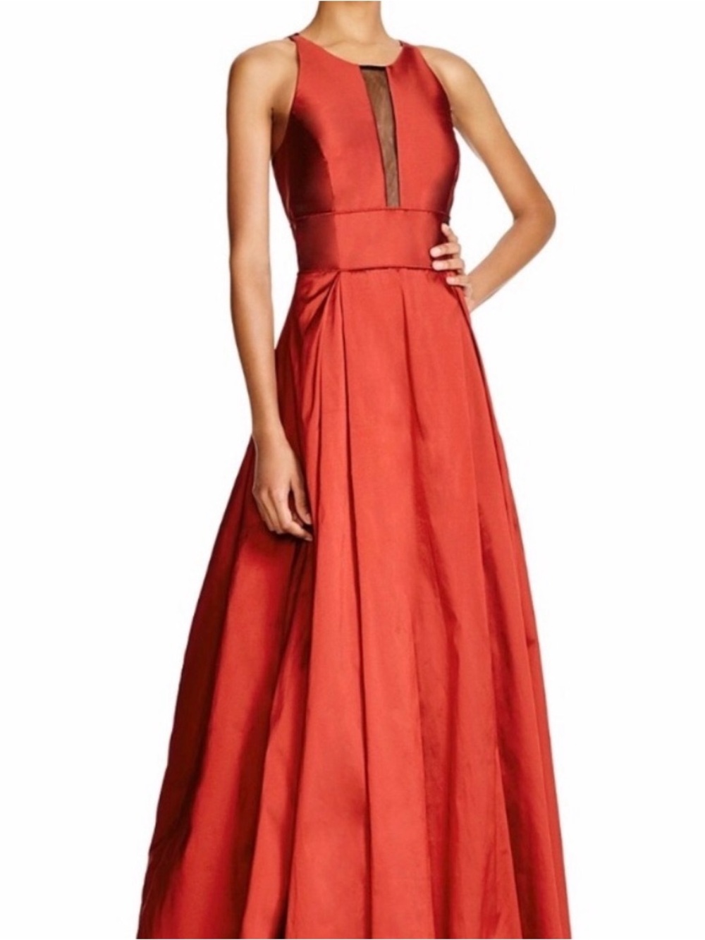 Aidan Mattox Red Satin High-Neck Ball Gown